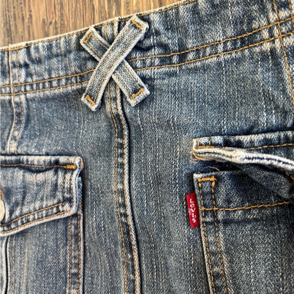 Levis Cavalry Jean Skirt Womens 8 Mis Blue Denim Side Zip Front Slit X Loops - Picture 10 of 10